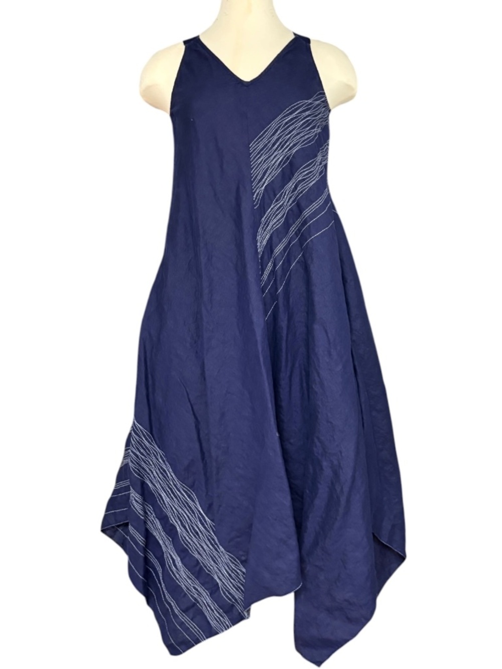 dress EILEEN FISHER XS/S navy linen sleeveless embroidered unlined pullover